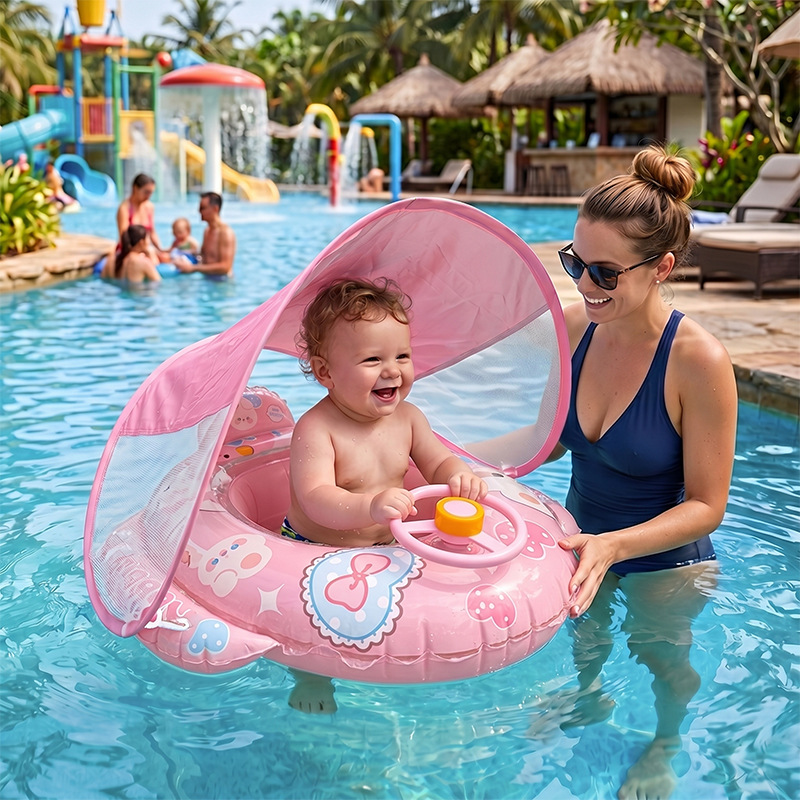 Inflatable water entertainment cartoon fuchsia swimming ring with…