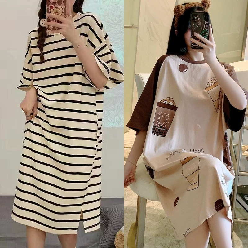 Ночная рубашка для женщин, лето, весна, осень и зима, студенческая домашняя одежда, милая верхняя одежда, тонкие свободные пижамы для беременных с короткими рукавами, лето