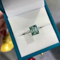 Новое кольцо Ruizuan Jewelry из серебра S925 с изумрудной огранкой 8*10 мм, голубо-зеленый муассанит, TK, трансграничная поставка