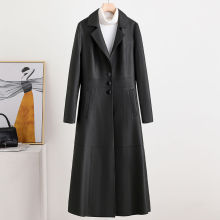 中长款真皮皮衣女2025春秋新款黑色绵羊皮气质修身显瘦风衣外套潮