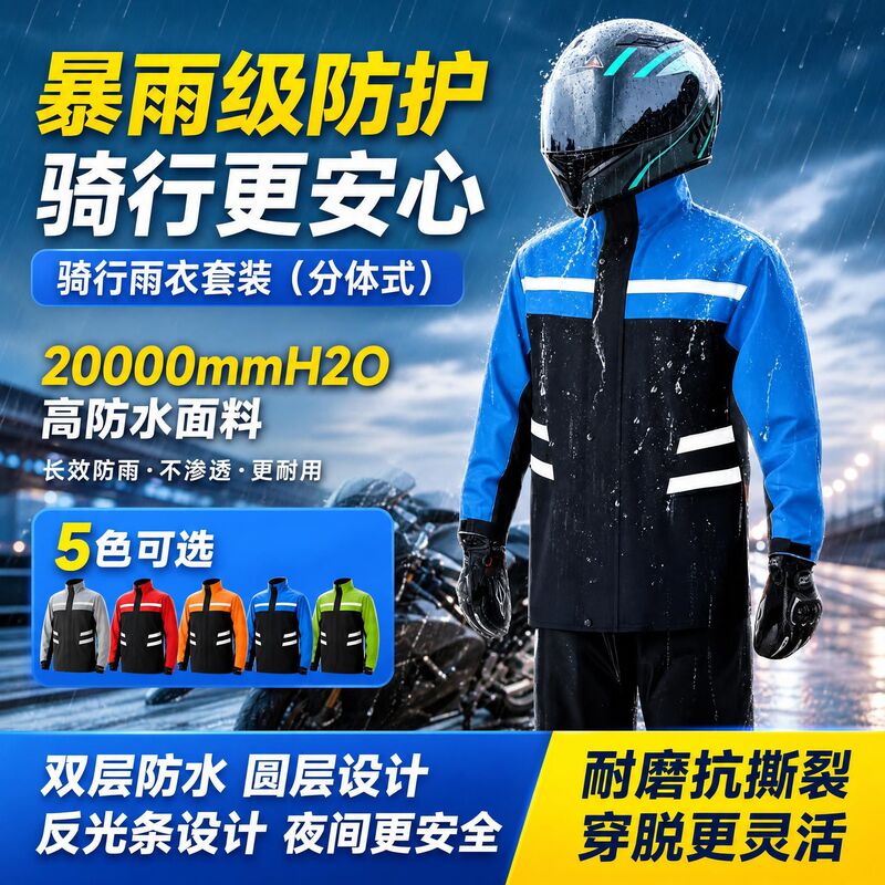 Thickened, separate raincoat and rain pants set, waterproof clothing for electric bike/motorcycle riders, suitable for delivery riders, and provides protection against heavy rain