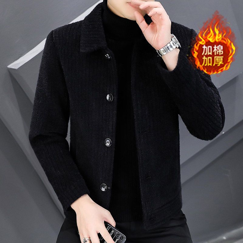 Chaqueta de lana de oro para hombres corta chaqueta casual gruesa otoño-invierno alta sensación de abrigo de lana universal