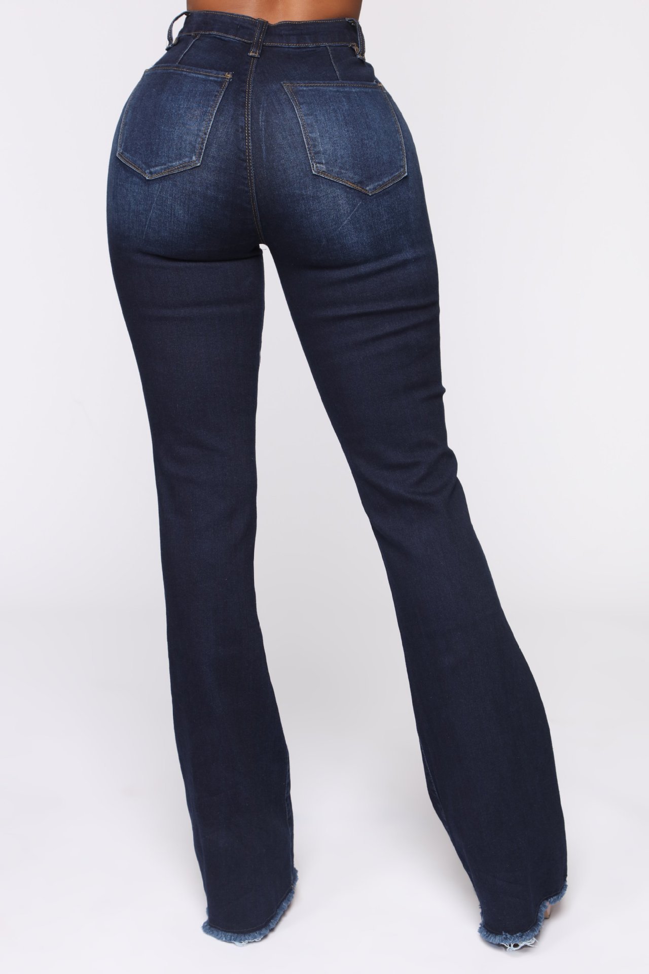 high waist slim fit solid color bootcut jeans NSARY126431