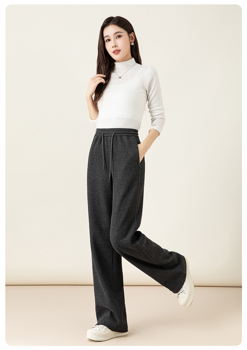 Quần jogger nữ ống rộng lót lông mùa đông chất modal mềm mại dáng suông — đen chi tiết 38