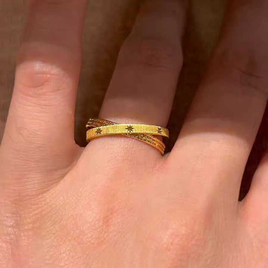 Explosive Double-Layer Brushed Starburst Ring for Women, Niche Design, Versatile Index Finger Opening, Adjustable Ring Elegant