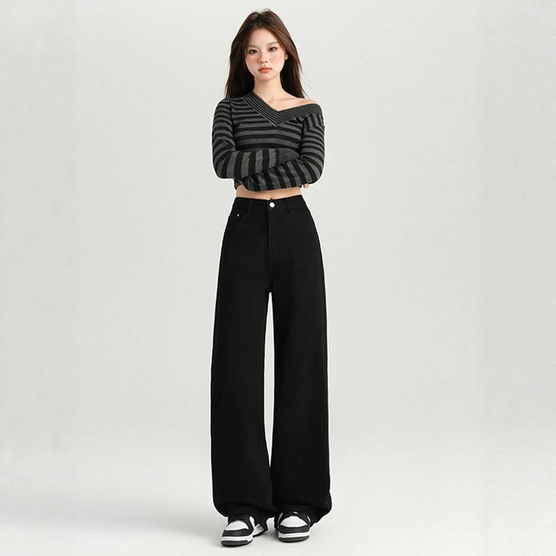 Wide-Leg Black Jeans for Women 2025 New Summer High-Waist Slim Pear-Shaped Figure Small Straight Long Pants Wide-Leg Black Jeans for Women 2025 New Summer High-Waist Slim Pear-Shaped Figure Small Straight Long Pants