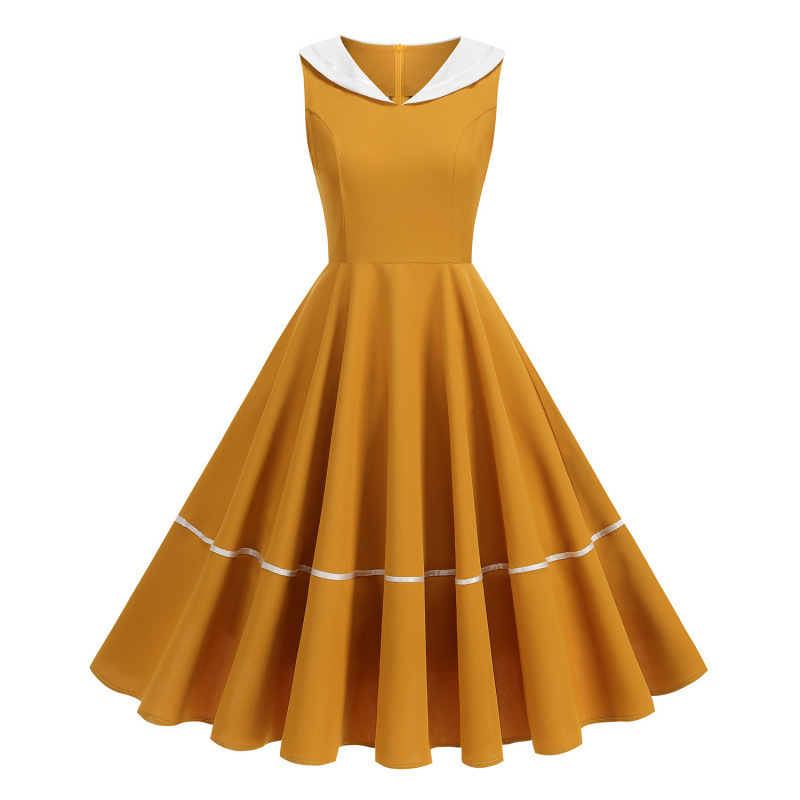 60S Retro Navy Style Ribbon Embellished Hepburn-Style Flared Mid-Length Dress for Women, Elegant and Graceful 60S Retro Navy Style Ribbon Embellished Hepburn-Style Flared Mid-Length Dress for Women, Elegant and Graceful