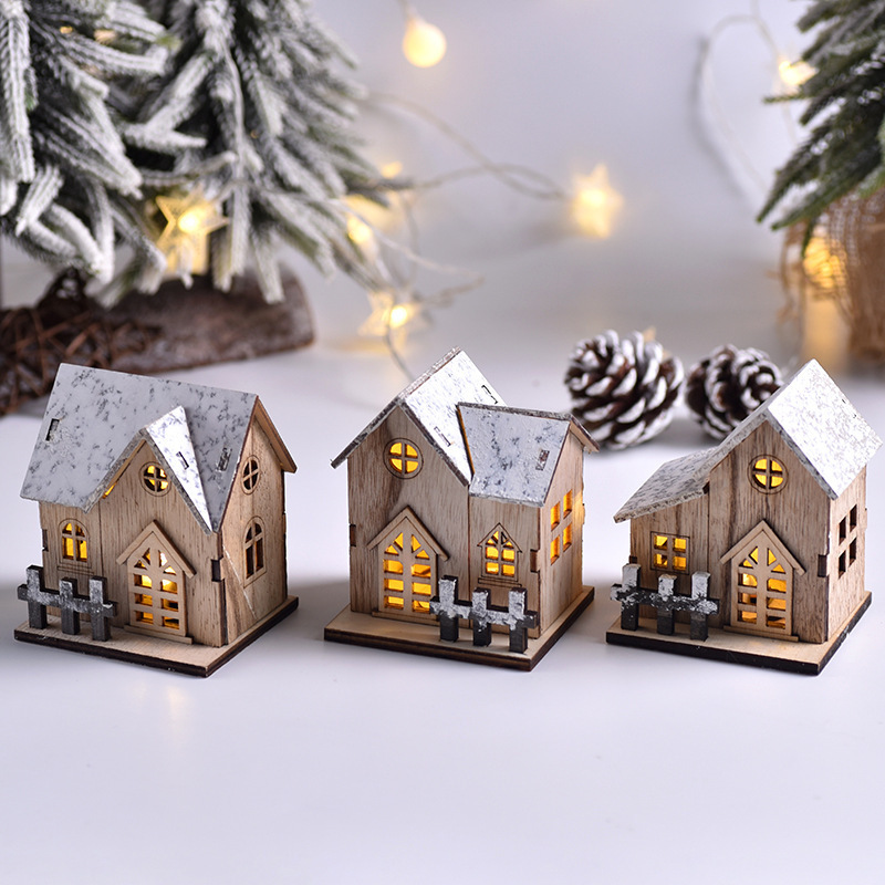 クリスマス置物クリスマス装飾発光小屋led木製クリスマス小さな家クリスマスデスクトップ置物|undefined