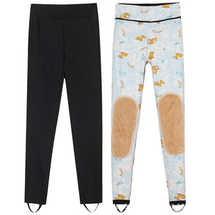 Camel High Waist Knee Pants Waist Cotton Pants Women's Outer Wearing Western Style Thickened fleece-lined Leggings plus size Northeast Warm Pants for Winter