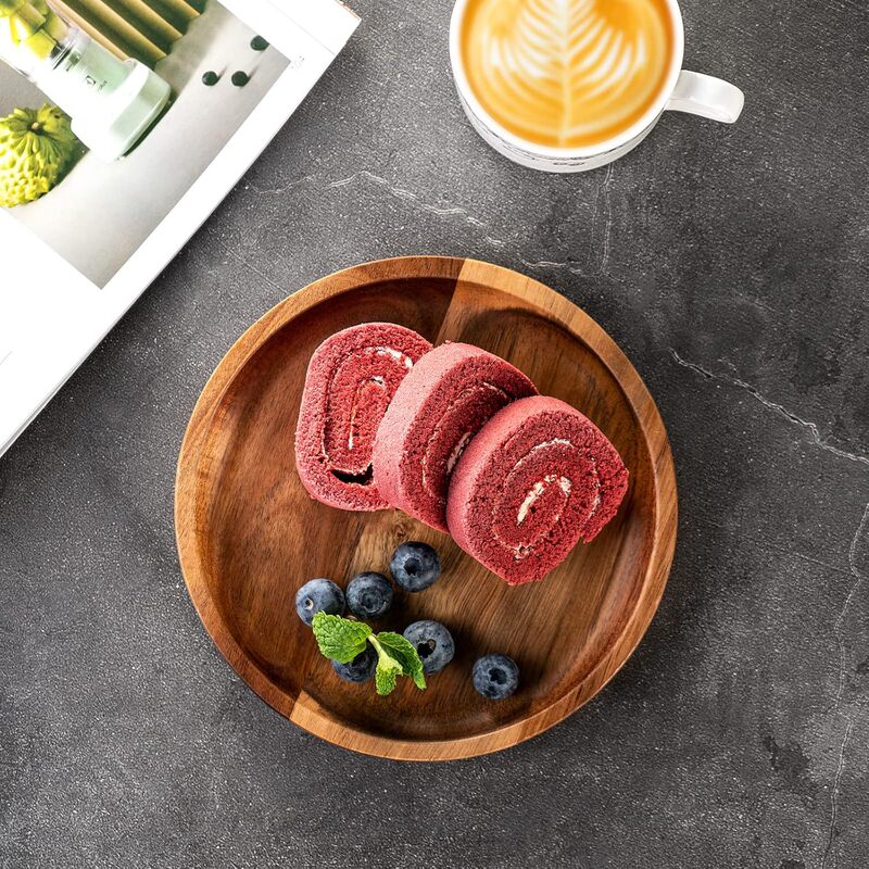 Eco-Friendly Round 4-Piece Set of Acacia Wood Dinner Plates, Snack and Dessert Plates, Suitable for Weddings and Parties Eco-Friendly Round 4-Piece Set of Acacia Wood Dinner Plates, Snack and Dessert Plates, Suitable for Weddings and Parties