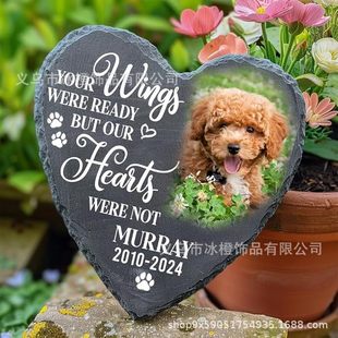 Printable Custom Photo Pet Animal Tombstone Ornaments Slate Funeral Dog ​​Cat Black Heart Memorial Stone