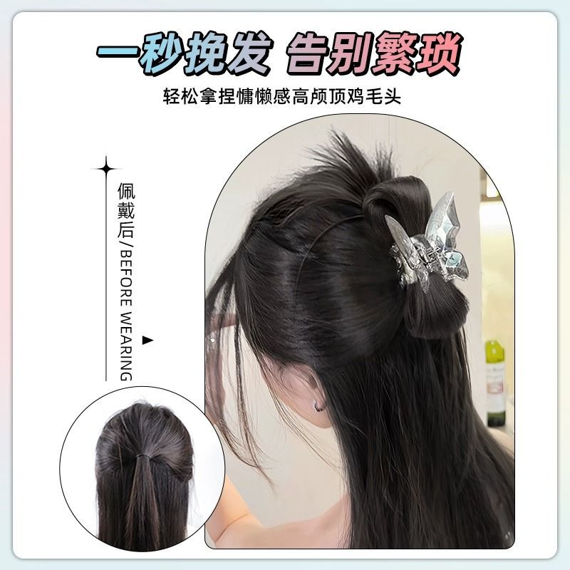 Cristal mariposa pelo clip peluca mujer pelo artificial chica caliente pollo nido cabeza esponjosa pelo natural clip de pollo pluma shuttlecock cabeza peluca