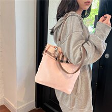 休闲格纹托特包包女2024春新款小众帆布辣妹中古包通勤单肩斜挎包