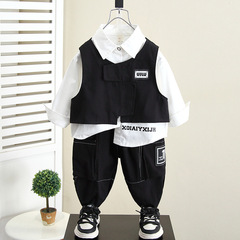 4786兒童套裝男童襯衫套裝2024新款洋氣男寶寶襯衣兩件套男孩春季