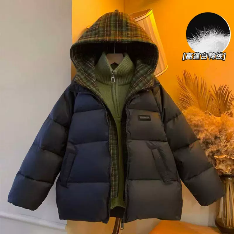 冬季羽绒棉服加棉加厚冬装2025新款中大男女童假两件上衣保暖外套