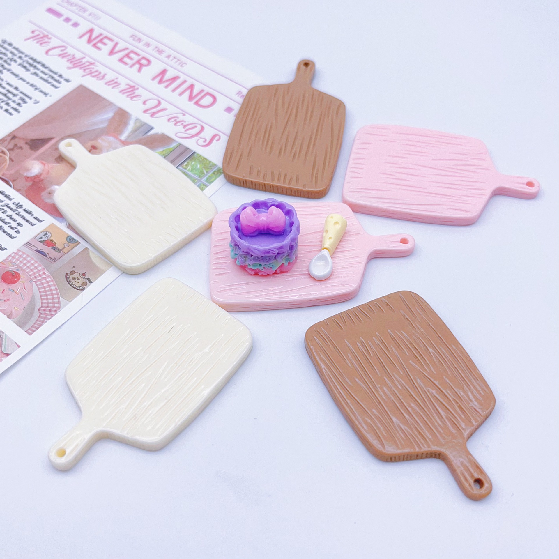 Large Wood Grain Tray Miniature Artificial Resin Accessories Food Toys Refrigerator Magnets Food Ornaments Bread Plate Accessories