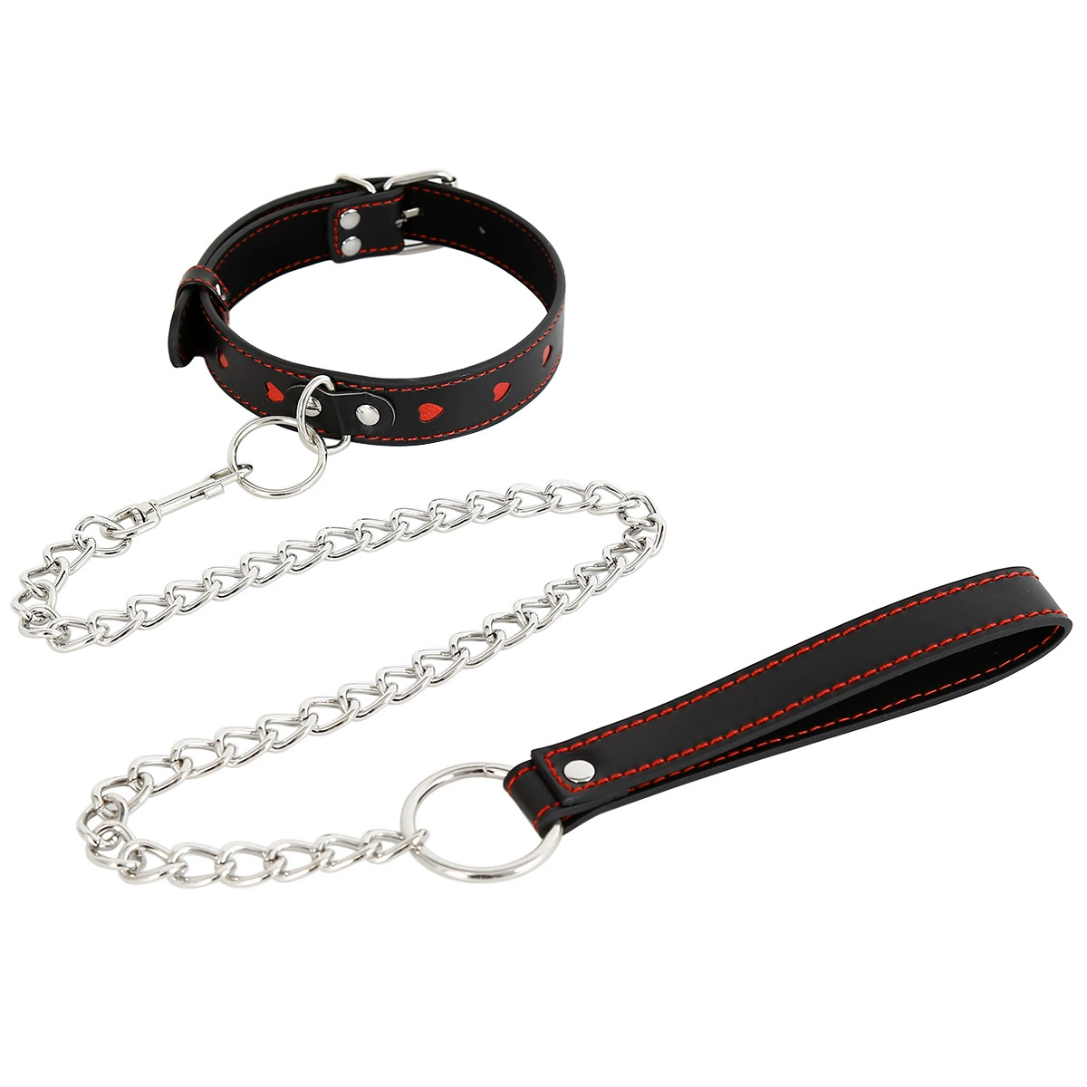 Adult alternative love neck suit leather adult game SM toy red heart iron chain traction neck pet sex products