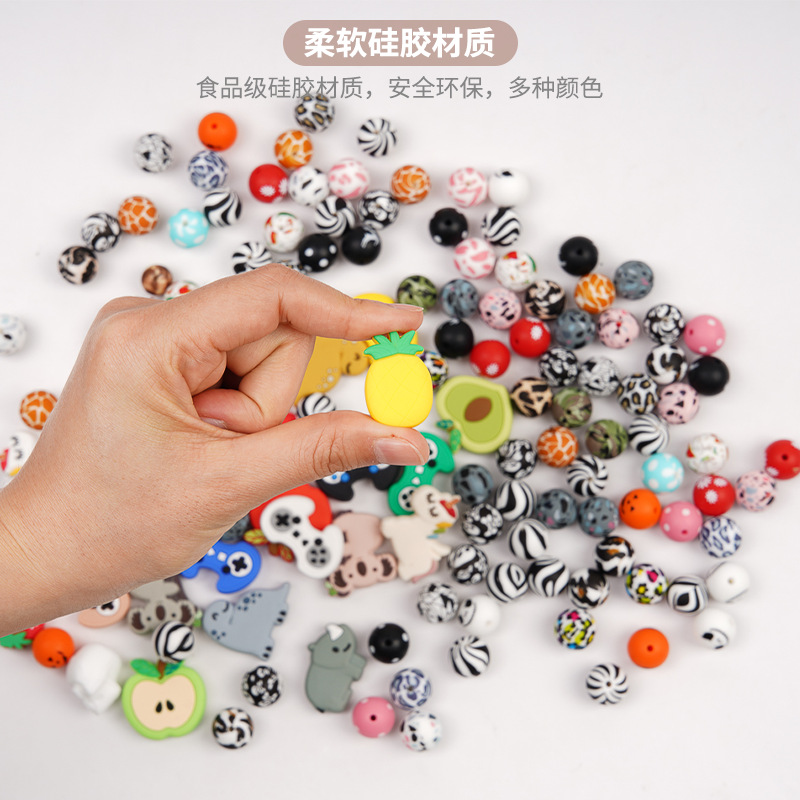 Los niños DIY hecho a mano accesorios de joyería perlas sueltas venta al por mayor granos de silicona grado alimenticio