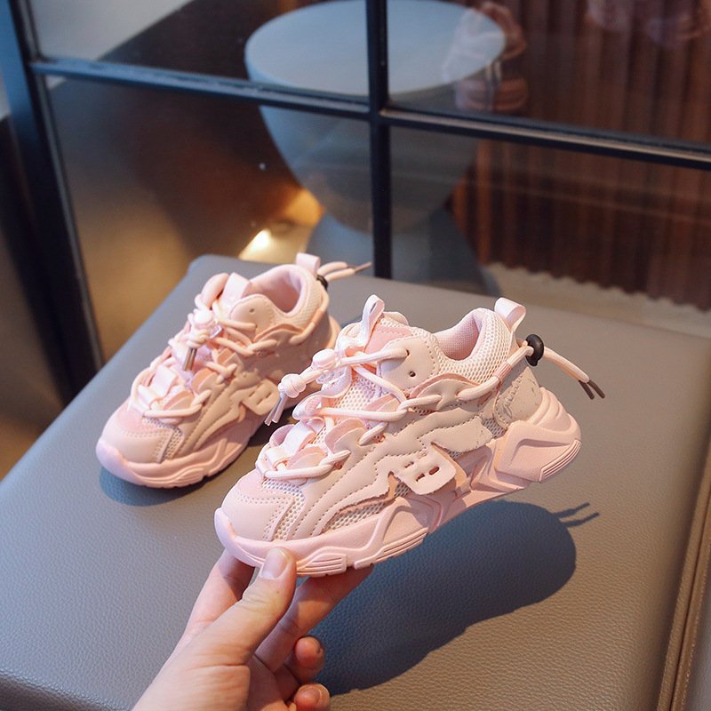 Zapatillas deportivas infantiles con doble malla, estilo 'dad shoes' de moda, modelos primavera y otoño 2025, zapatillas de running modernas para niños y niñas, transfronterizas.