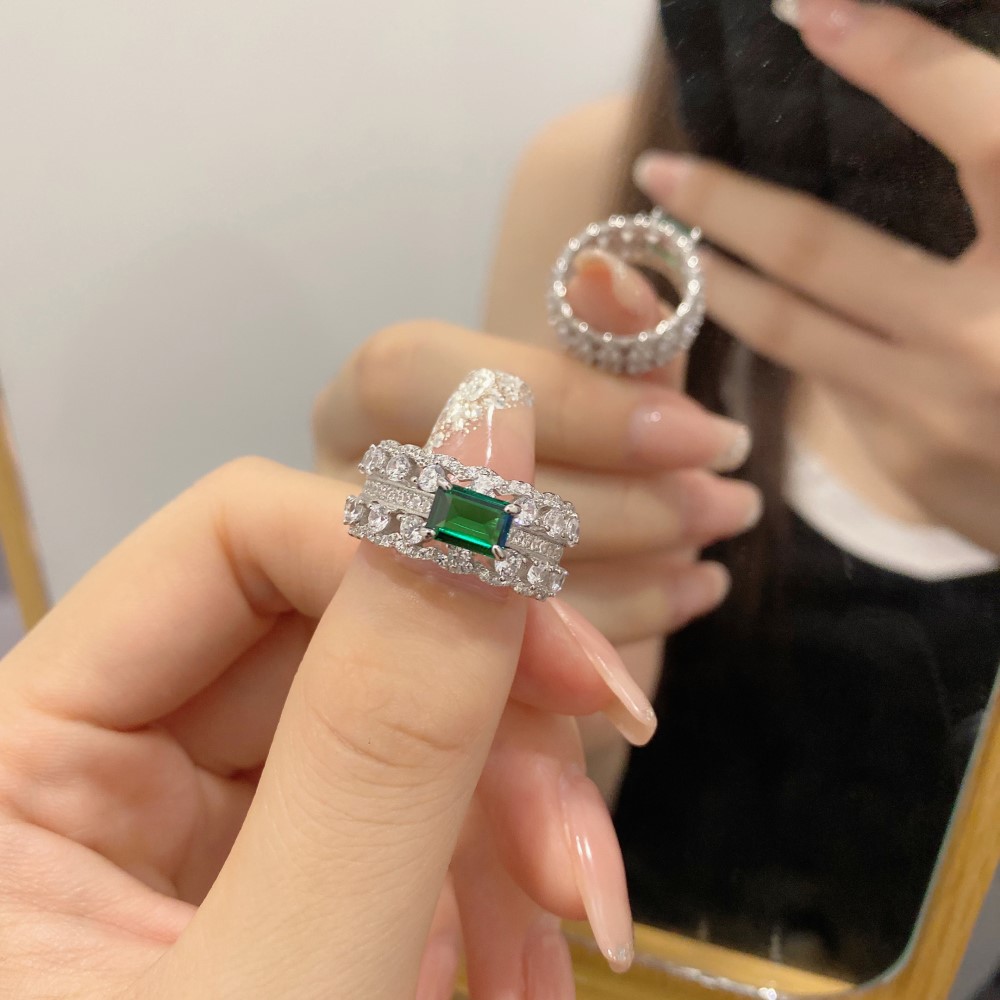 Fashion Geometric Sterling Silver Inlay Zircon Rings 1 Piece