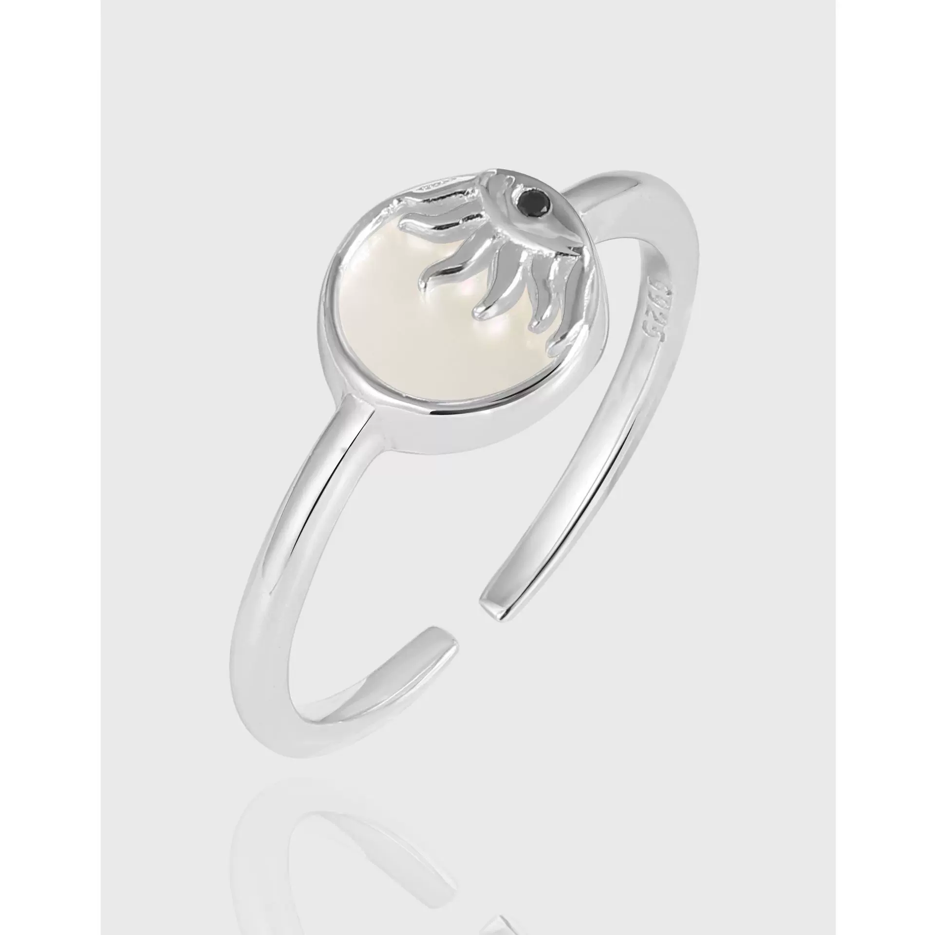 JZ1727太阳造型日月星辰设计天然母贝S925纯银开口戒指梅陇银饰厂