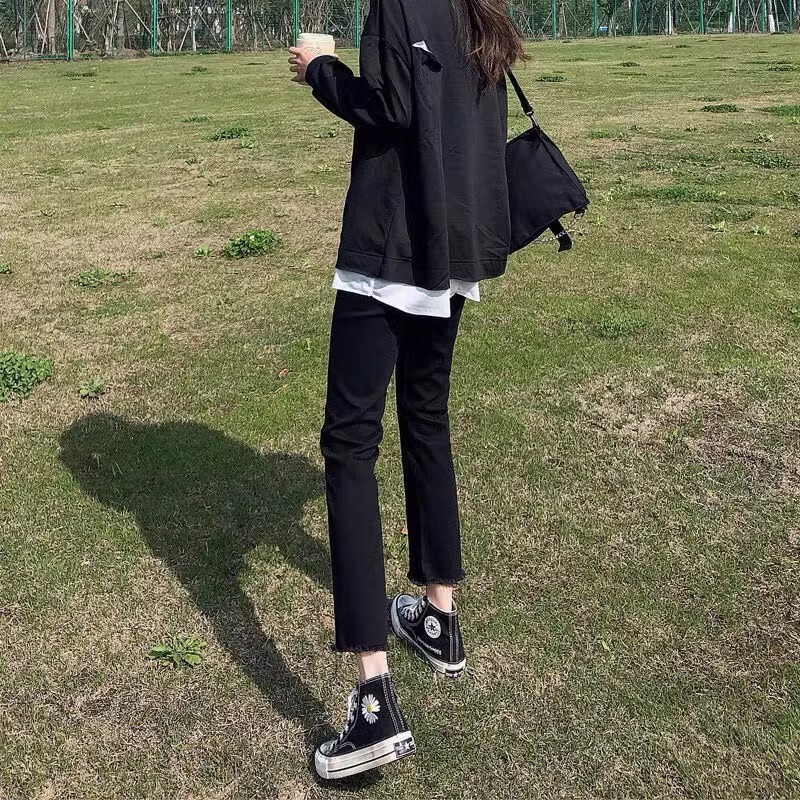 Black Straight-Leg Jeans for Women, High-Waisted, 2025 New Style, Cigarette Pants, Spring and Autumn, Cropped for Petite Figures, Eight-Tenths Length, Stretchy Black Straight-Leg Jeans for Women, High-Waisted, 2025 New Style, Cigarette Pants, Spring and Autumn, Cropped for Petite Figures, Eight-Tenths Length, Stretchy