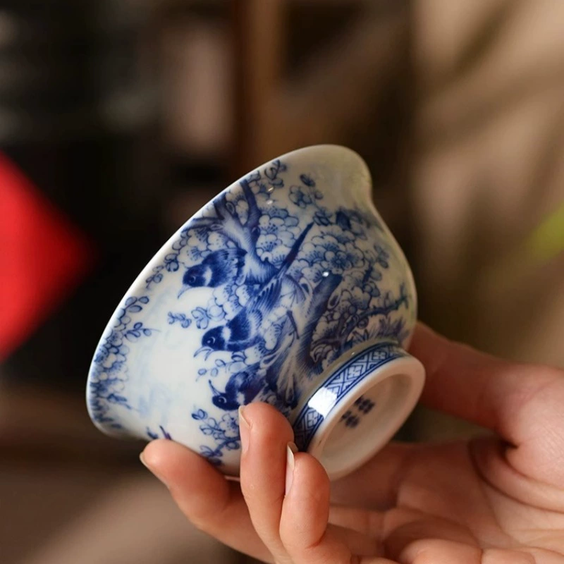 Керамическая чашка-цветок с птичкой в стиле синего и белого фарфора из Jingdezhen, антикварная одиночная чашка, эксклюзивная мастеровая чашка, элитная чайная чашка