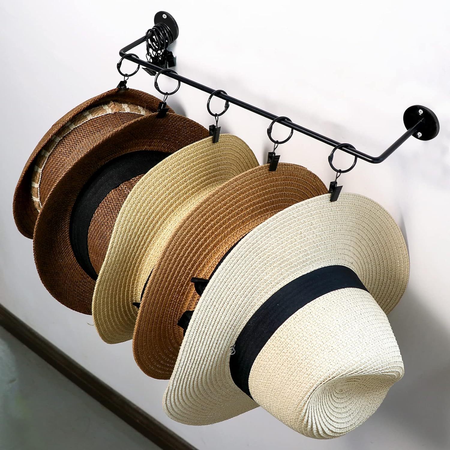 Amazon Cross-border New Multifunctional Hanging Rod Simple Iron Clothes Hat Storage Rod with Hook Towel Rack