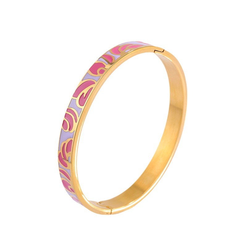 Brazalete de acero de titanio de patrón abierto esmalte de goteo de aceite ligero pulsera de lujo para mujeres europeas y estadounidenses transfronterizas nicho pulsera de alta calidad image 5