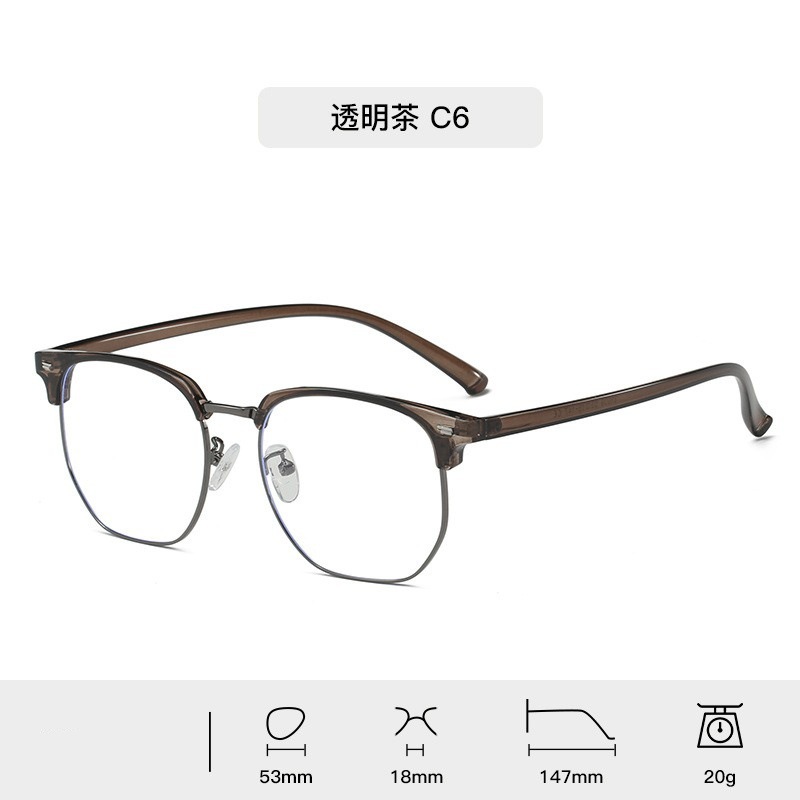 Retro Harajuku gafas de viento TR90 medio marco de gafas de luz metálicas para mujeres miopía puede equiparse con un marco de gafas anti-luz azul para hombres