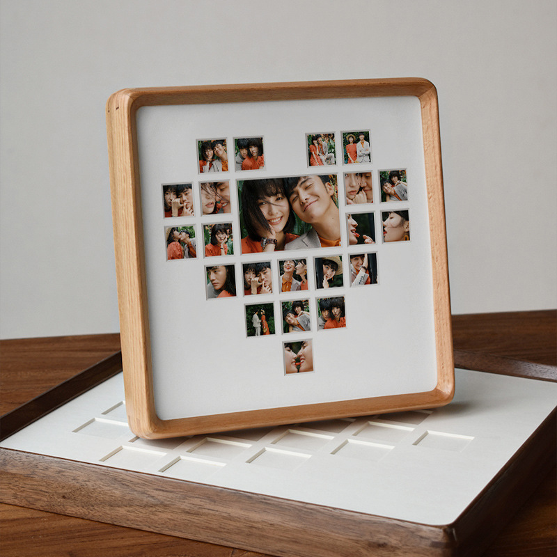 Carefully Selected Heart-Shaped 520 Multi-Grid Couple DIY Photo Frame g Model Wedding Gift Valentine's Day Love Display Stand Solid Wood