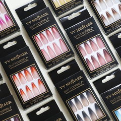 歐美穿戴美甲長款漸變尖甲成品指甲貼片24片杏仁水滴假指甲片批發