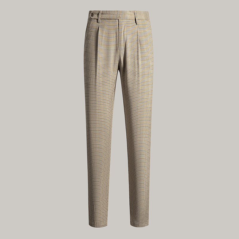 Pantalones casuales de pata de gallo de verano para hombres pantalones delgados sueltos de traje recto pantalones cortos de negocios pantalones a cuadros de estación europea para hombres