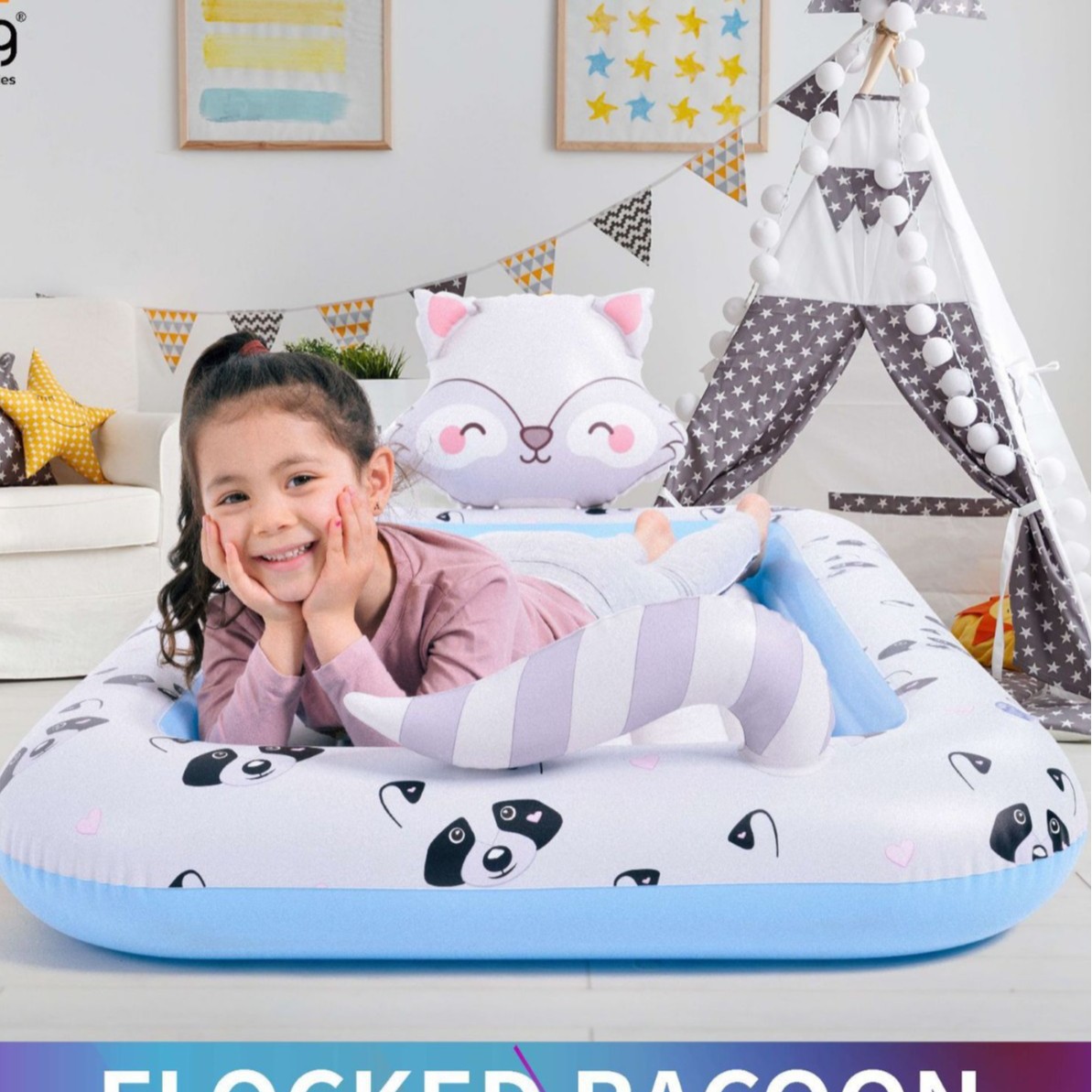 Jilong Inflatable Bed, Elevated Portable Inflatable Children's Air Mattress, Lazy Air Bed, Foldable Flocked Nap Mattress