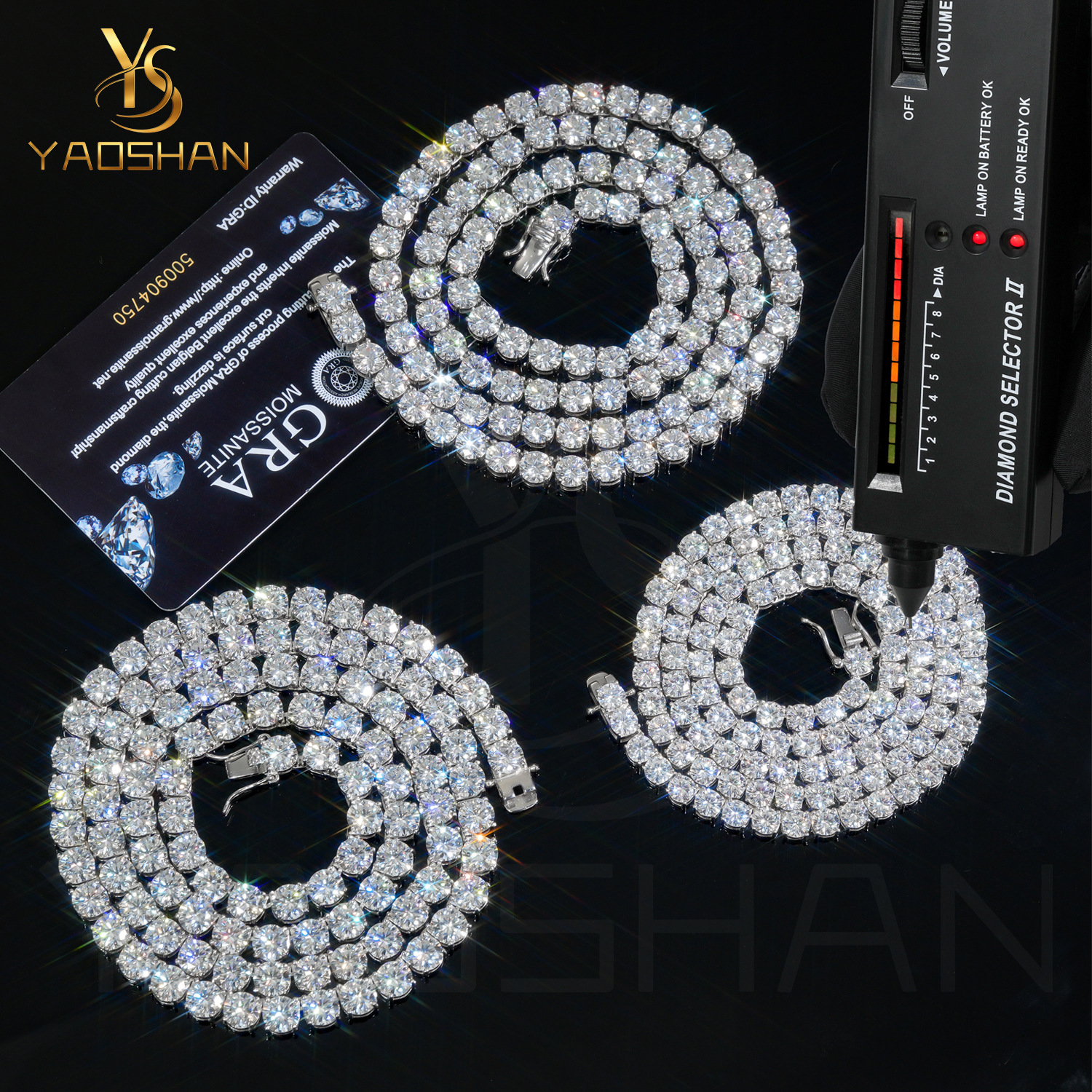 Cross-border bestseller S925 silver inlaid with D color moissanite 2-6mm tennis bracelet men's necklace hip-hop rap tennis chain