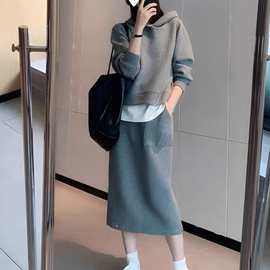 2024年春秋装新款高级感轻熟风港味休闲运动服卫衣两件套装裙女装