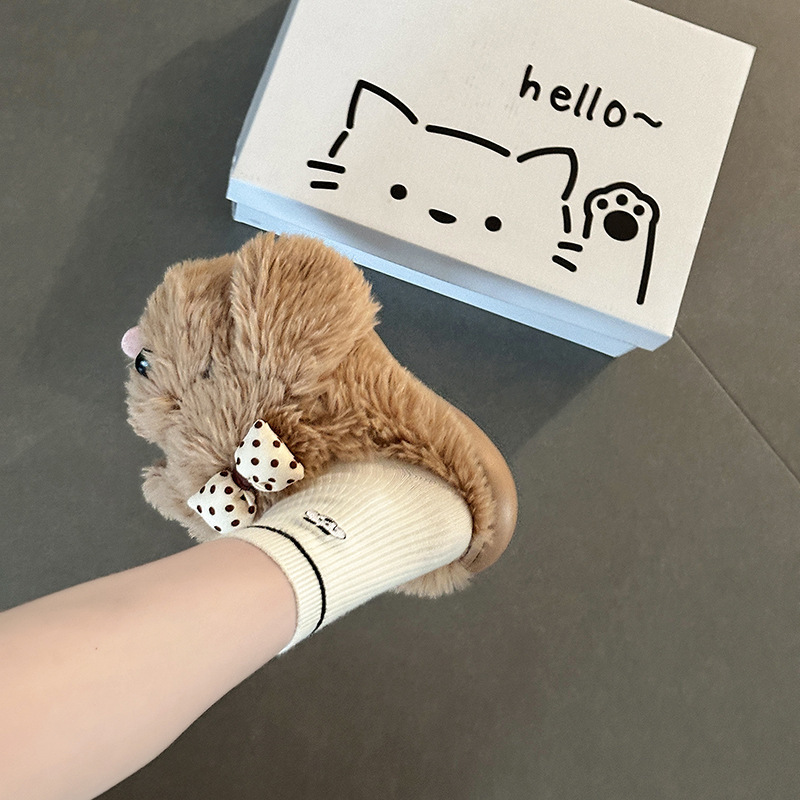 可爱少女心卡通小狗包头毛毛拖鞋女秋冬季外穿居家休闲半拖鞋棉鞋|undefined
