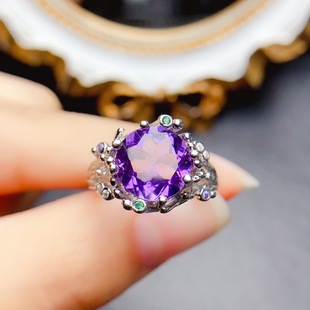 New natural amethyst ring S925 silver inlaid main stone 10*10mm Joker net red explosions women's jewelry wholesale
