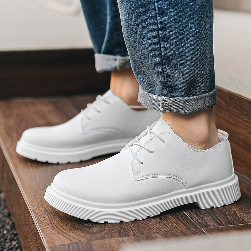 Cross-Border Large Size 48 Casual Leather Shoes for Men and Women, Business Formal Shoes for Couples, Hairstylist Thick-Soled Round-Toe White Trendy Shoes