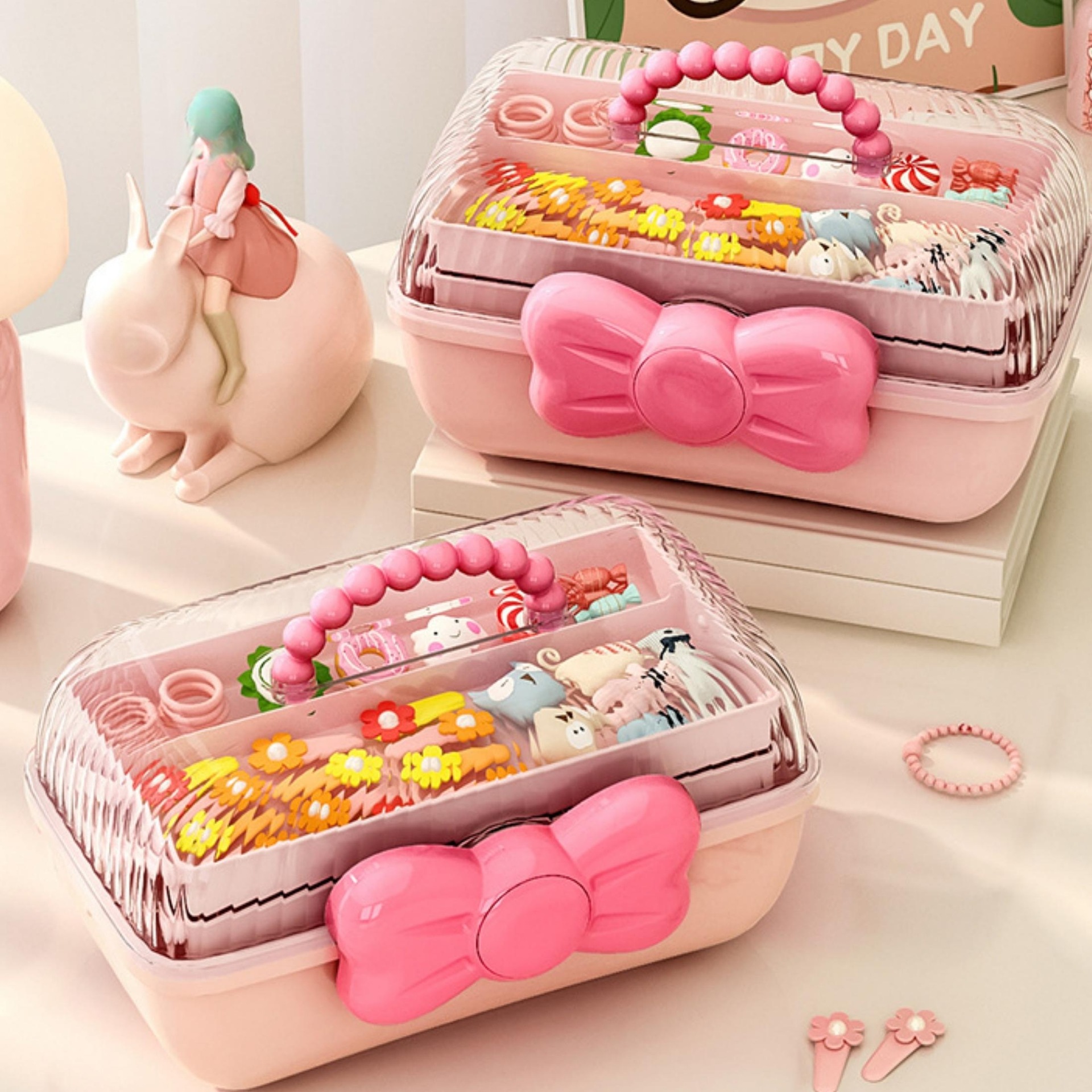 GOKA caja de almacenamiento de accesorios para el cabello para niños caja de papelería caja de almacenamiento de escritorio para estudiantes de arte caja de almacenamiento de juguetes hechos a mano