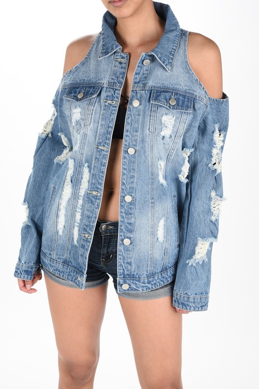 new hole strapless denim jacket nihaostyle clothing wholesale NSTH69126