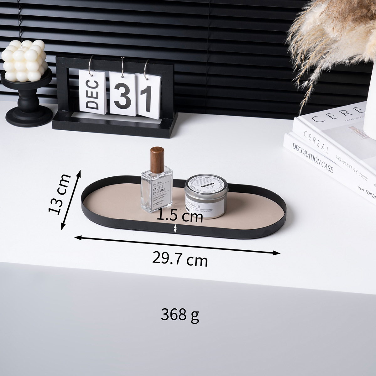 Ornamentación de metal creativa bandeja de decoración de escritorio bandeja de almacenamiento puerta de entrada bandeja de almacenamiento de cuero oblonga