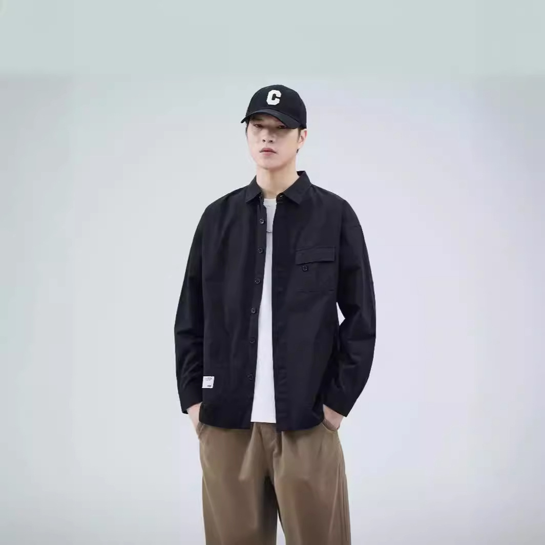 Ropa DE TRABAJO suelta Camisa de algodón camisa de los hombres de alto grado de estilo coreano suelto casual simple bolsillo único