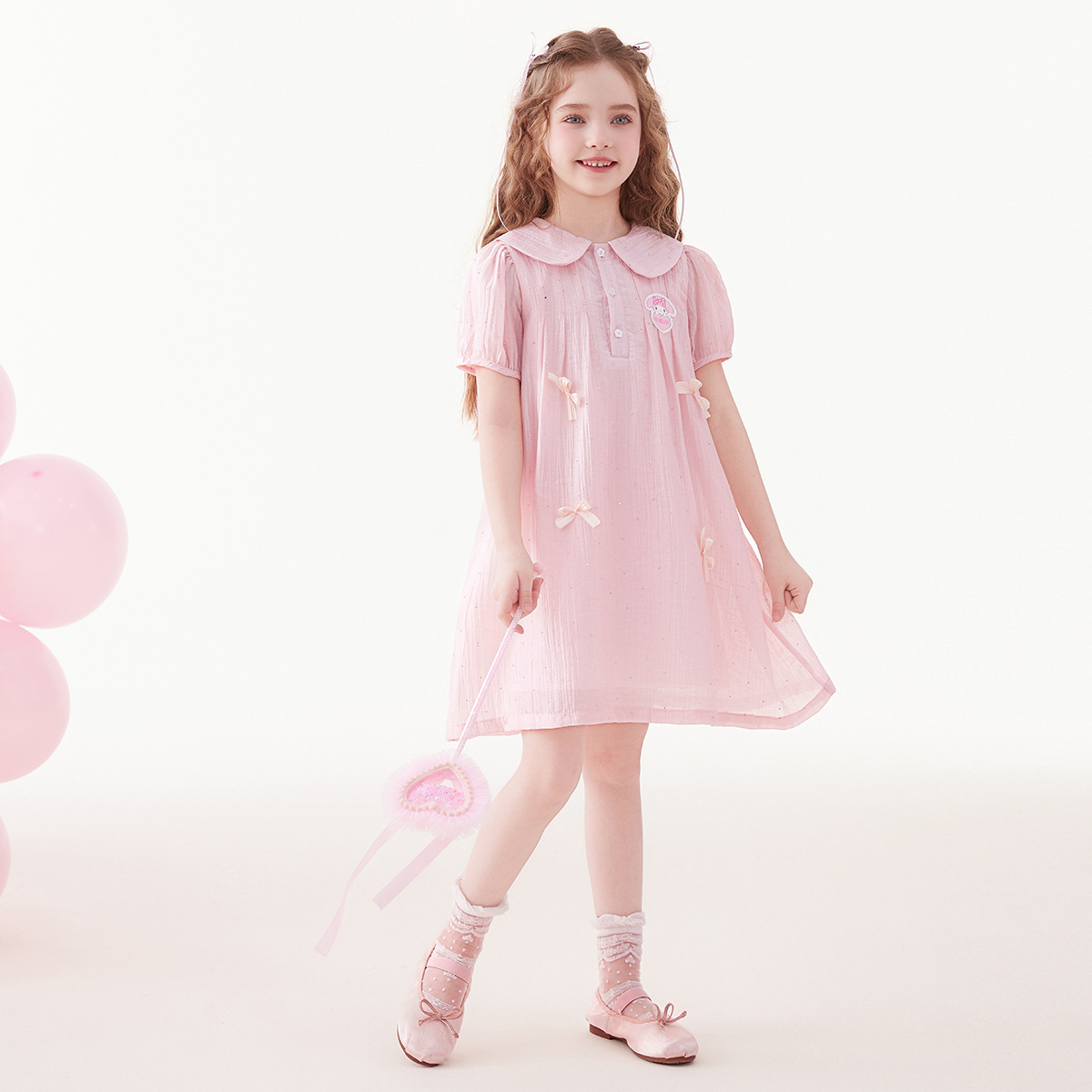 Girls Summer Dress 2025 New Hello Kitty Doll Collar Bow Medium and Large Children's Dress