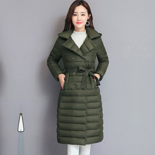 冬季新款輕薄款羽絨棉衣棉服中長款韓版修身中年女士連帽棉襖外套
