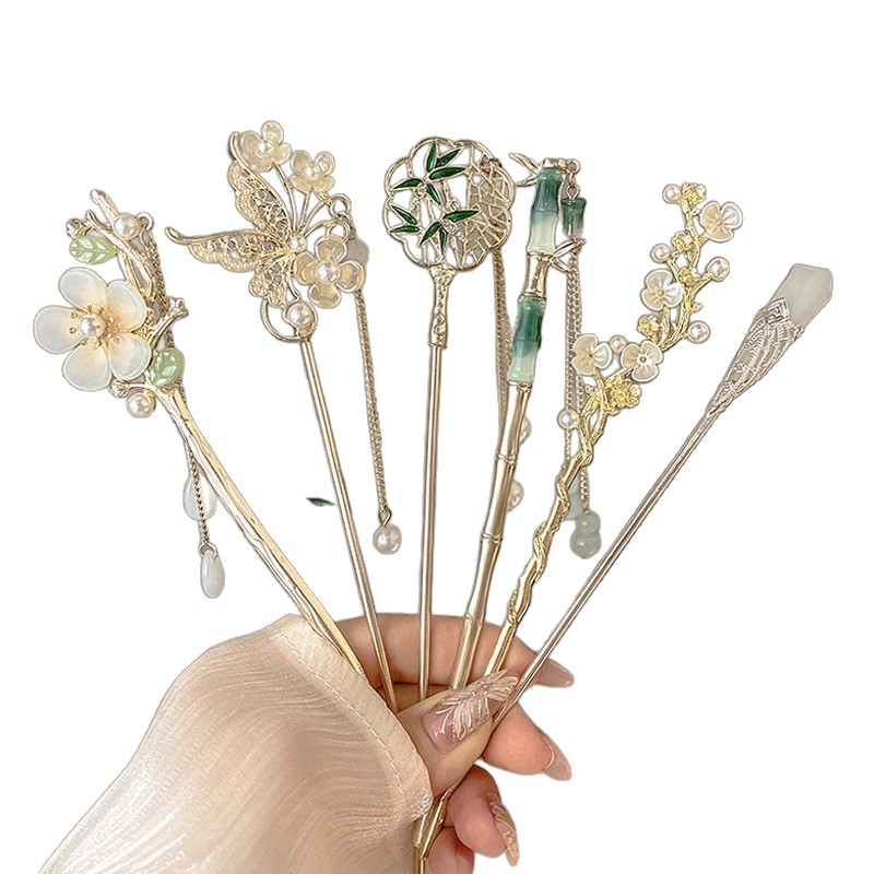 Nueva horquilla de borla de flores de estilo chino, sensación de alto nivel, horquilla de cheongsam de nicho, cabello femenino, horquilla de madera, accesorios para el cabello de estilo antiguo