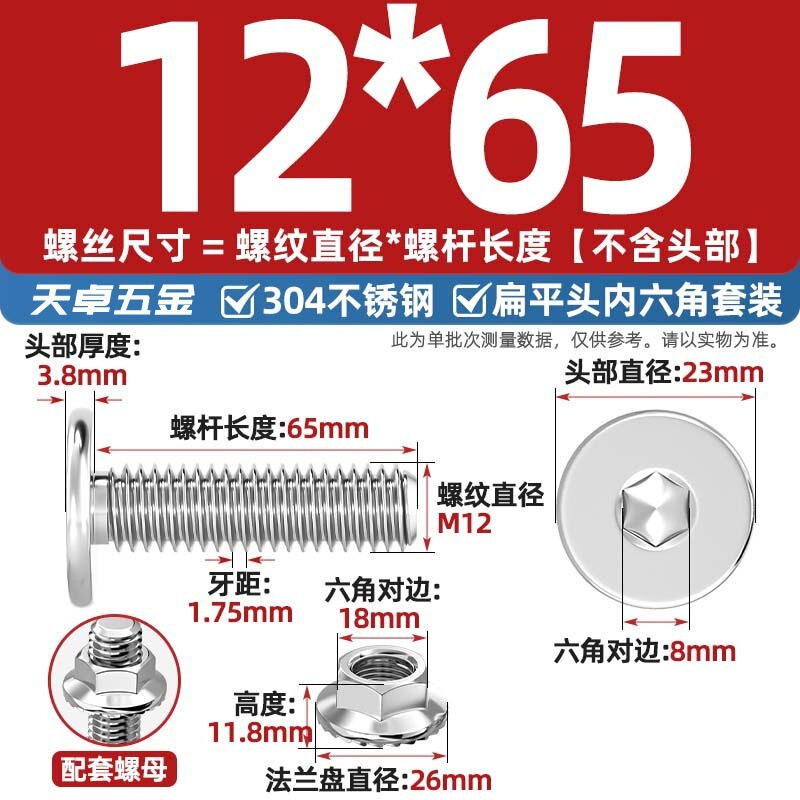 304不锈钢CM大平头超薄头C头扁平头内六角螺丝钉法兰边螺母套装M5|undefined