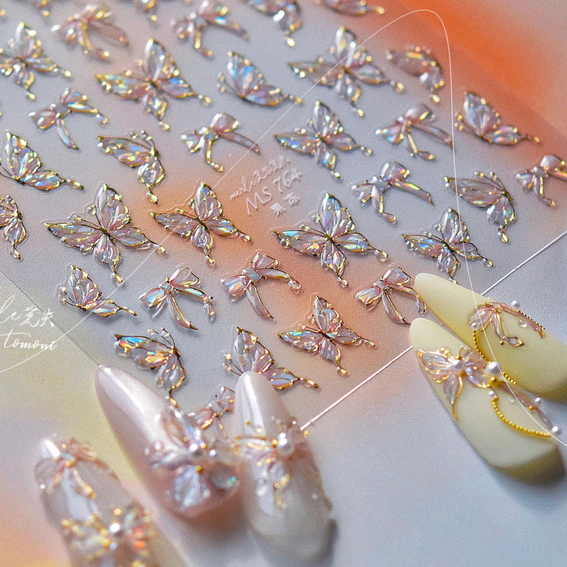 Nueva pegatina de mariposa de uñas Shell Light Light Luxury Estilo premium Mariposa de media ala viene con pegamento adhesivo para la decoración de uñas