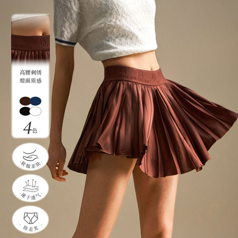 Anti-Exposure Retro Satin Tennis Skirt for Women, High-Waisted Pleated Skirt Shorts, Golf Sports Half Skirt, Women's Tennis