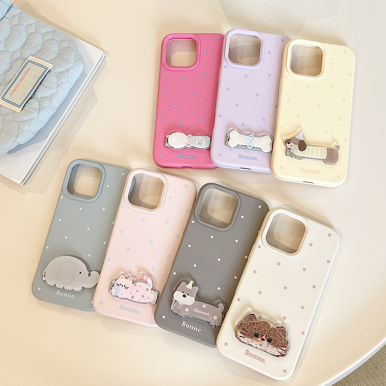 可爱ins萌宠支架适用苹果16手机壳iPhone17pro max韩系波点13软11